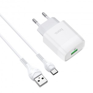 МЗП Hoco C72Q Glorious QC3.0 18W (1USB-A) + кабель USB to Type-C Білий МЗП Hoco C72Q Glorious QC3.0 18W (1USB-A) + кабель USB to Type-C Білий