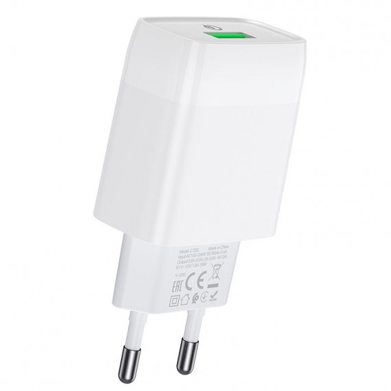 МЗП Hoco C72Q Glorious QC3.0 18W (1USB-A) + кабель USB to Type-C Білий МЗП Hoco C72Q Glorious QC3.0 18W (1USB-A) + кабель USB to Type-C Білий