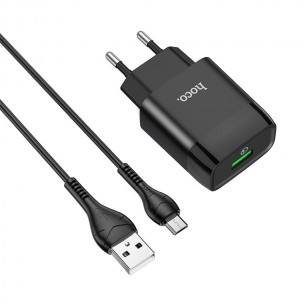 МЗП Hoco C72Q Glorious QC3.0 18W (1USB-A) + кабель USB to MicroUSB Чорний МЗП Hoco C72Q Glorious QC3.0 18W (1USB-A) + кабель USB to MicroUSB Чорний