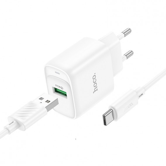 МЗП Hoco C140A Smart QC3.0 18W (1USB-A) + кабель USB to Type-C White