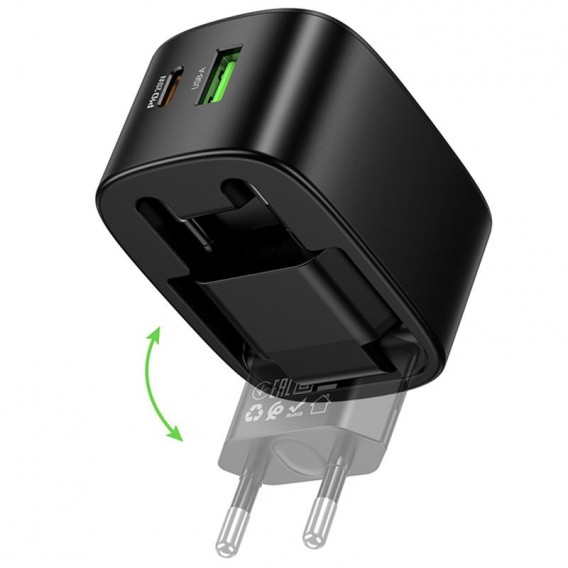 МЗП Hoco CS101A Folding PD20W+QC3.0 (1USB-A/1C) Black МЗП Hoco CS101A Folding PD20W+QC3.0 (1USB-A/1C) Black