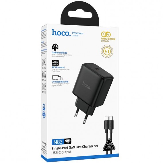 МЗП Hoco N83 Profit PD40W (1USB-C) + кабель Type-C to Type-C Black МЗП Hoco N83 Profit PD40W (1USB-C) + кабель Type-C to Type-C Black