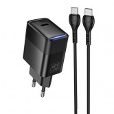МЗП Hoco CS113A Lounge PD40W (1USB-C) + кабель Type-C to Type-C Black