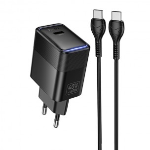 МЗП Hoco CS113A Lounge PD40W (1USB-C) + кабель Type-C to Type-C Black МЗП Hoco CS113A Lounge PD40W (1USB-C) + кабель Type-C to Type-C Black