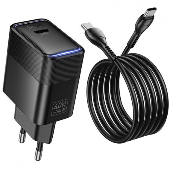 МЗП Hoco CS113A Lounge PD40W (1USB-C) + кабель Type-C to Type-C Black МЗП Hoco CS113A Lounge PD40W (1USB-C) + кабель Type-C to Type-C Black