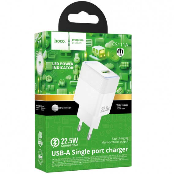 МЗП Hoco CS111A Lounge QC3.0 22.5W (1USB-A) White МЗП Hoco CS111A Lounge QC3.0 22.5W (1USB-A) White