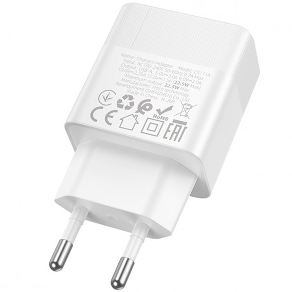 МЗП Hoco CS111A Lounge QC3.0 22.5W (1USB-A) White МЗП Hoco CS111A Lounge QC3.0 22.5W (1USB-A) White