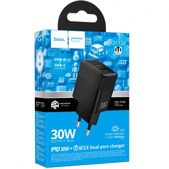 МЗП Hoco CS112A Lounge PD30W+QC3.0 (1USB-A/1C) Black МЗП Hoco CS112A Lounge PD30W+QC3.0 (1USB-A/1C) Black