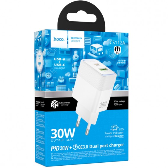 МЗП Hoco CS112A Lounge PD30W+QC3.0 (1USB-A/1C) White МЗП Hoco CS112A Lounge PD30W+QC3.0 (1USB-A/1C) White