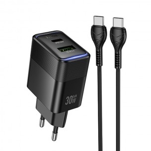 МЗП Hoco CS112A Lounge PD30W+QC3.0 (1USB-A/1C) + кабель Type-C to Type-C Black МЗП Hoco CS112A Lounge PD30W+QC3.0 (1USB-A/1C) + кабель Type-C to Type-C Black