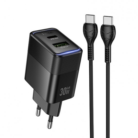 МЗП Hoco CS112A Lounge PD30W+QC3.0 (1USB-A/1C) + кабель Type-C to Type-C Black
