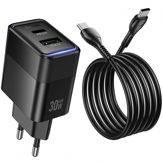 МЗП Hoco CS112A Lounge PD30W+QC3.0 (1USB-A/1C) + кабель Type-C to Type-C Black МЗП Hoco CS112A Lounge PD30W+QC3.0 (1USB-A/1C) + кабель Type-C to Type-C Black