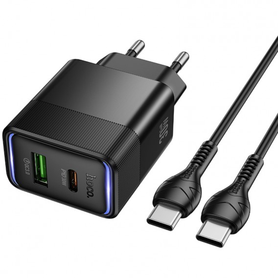 МЗП Hoco CS112A Lounge PD30W+QC3.0 (1USB-A/1C) + кабель Type-C to Type-C Black МЗП Hoco CS112A Lounge PD30W+QC3.0 (1USB-A/1C) + кабель Type-C to Type-C Black