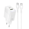 МЗП Hoco CS112A Lounge PD30W+QC3.0 (1USB-A/1C) + кабель Type-C to Type-C White