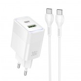 МЗП Hoco CS112A Lounge PD30W+QC3.0 (1USB-A/1C) + кабель Type-C to Type-C White МЗП Hoco CS112A Lounge PD30W+QC3.0 (1USB-A/1C) + кабель Type-C to Type-C White