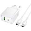 МЗП Hoco CS112A Lounge PD30W+QC3.0 (1USB-A/1C) + кабель Type-C to Type-C White