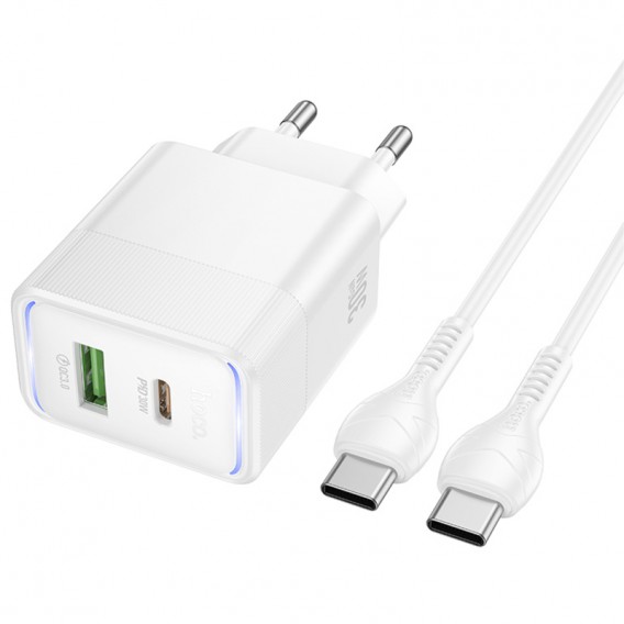 МЗП Hoco CS112A Lounge PD30W+QC3.0 (1USB-A/1C) + кабель Type-C to Type-C White МЗП Hoco CS112A Lounge PD30W+QC3.0 (1USB-A/1C) + кабель Type-C to Type-C White