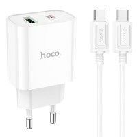 СЗУ Hoco C80A Plus Rapido PD20W+QC3.0 (1USB-A/1C) + кабель Type-C to Type-C White СЗУ Hoco C80A Plus Rapido PD20W+QC3.0 (1USB-A/1C) + кабель Type-C to Type-C White