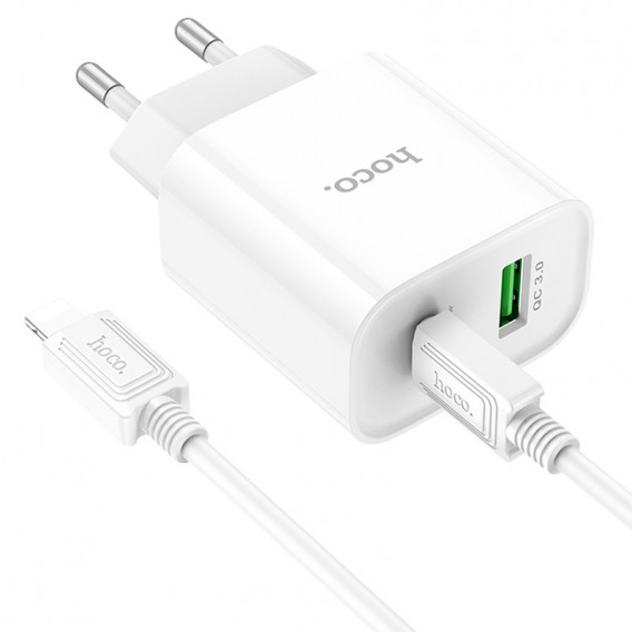 МЗП Hoco C80A Plus Rapido PD20W+QC3.0 (1USB-A/1C) + кабель Type-C to Lightning White МЗП Hoco C80A Plus Rapido PD20W+QC3.0 (1USB-A/1C) + кабель Type-C to Lightning White