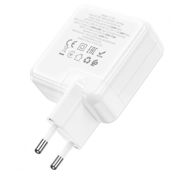 МЗП Hoco C115A Header PD65W+QC3.0 (1USB-A/2C) White МЗП Hoco C115A Header PD65W+QC3.0 (1USB-A/2C) White