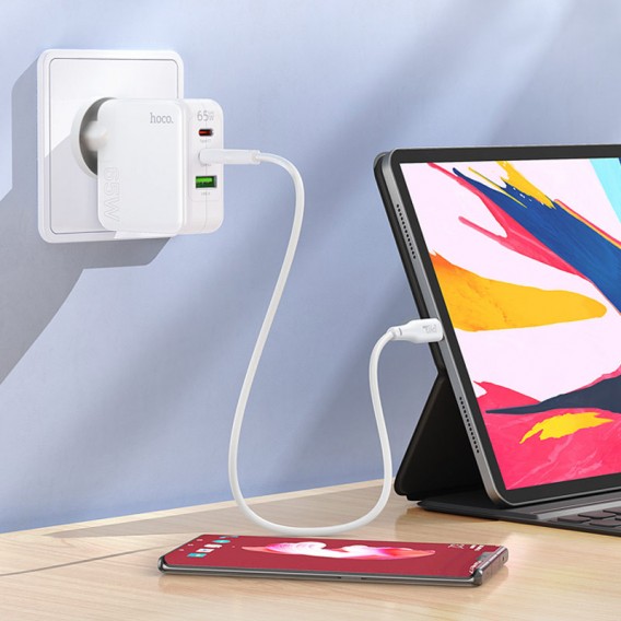 МЗП Hoco C115A Header PD65W+QC3.0 (1USB-A/2C) White МЗП Hoco C115A Header PD65W+QC3.0 (1USB-A/2C) White