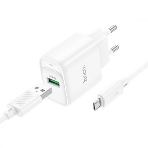 МЗП Hoco C140A Smart QC3.0 18W (1USB-A) + кабель USB to MicroUSB White МЗП Hoco C140A Smart QC3.0 18W (1USB-A) + кабель USB to MicroUSB White