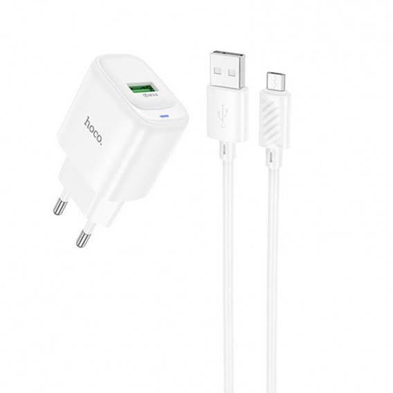 МЗП Hoco C140A Smart QC3.0 18W (1USB-A) + кабель USB to MicroUSB White МЗП Hoco C140A Smart QC3.0 18W (1USB-A) + кабель USB to MicroUSB White