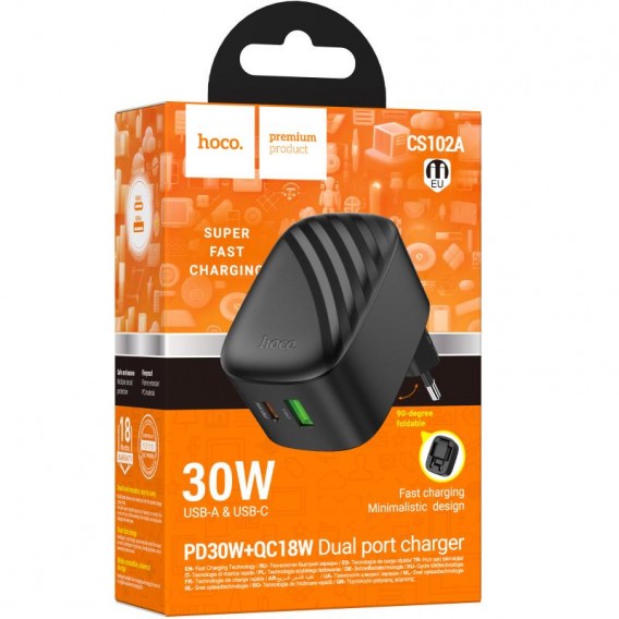 МЗП Hoco CS102A Folding PD30W+QC3.0 (1USB-A/1C) Black МЗП Hoco CS102A Folding PD30W+QC3.0 (1USB-A/1C) Black