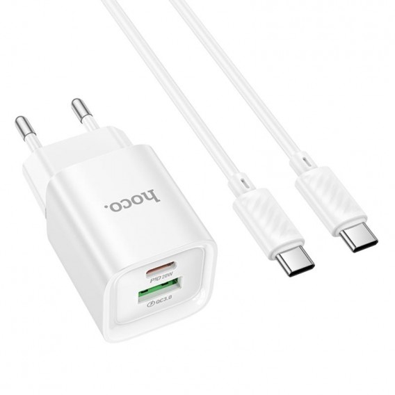 МЗП Hoco C147A PD20W+QC3.0 (1USB-A/1C) + кабель Type-C to Type-C White МЗП Hoco C147A PD20W+QC3.0 (1USB-A/1C) + кабель Type-C to Type-C White