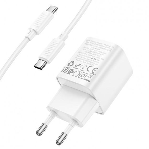 МЗП Hoco C147A PD20W+QC3.0 (1USB-A/1C) + кабель Type-C to Type-C White МЗП Hoco C147A PD20W+QC3.0 (1USB-A/1C) + кабель Type-C to Type-C White