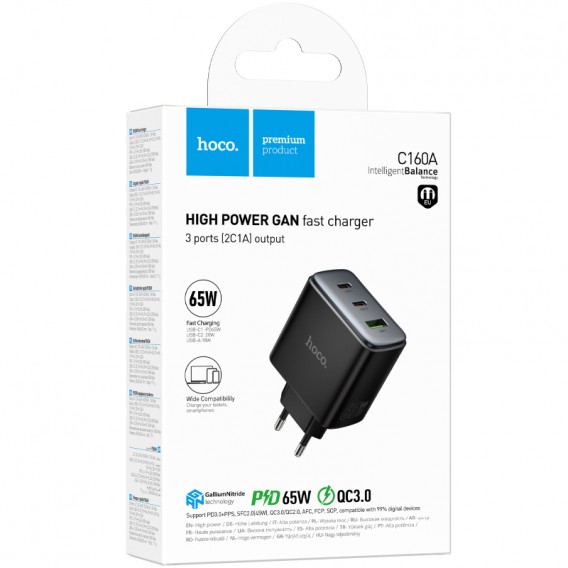 МЗП Hoco C160A Upgrade PD65W+QC3.0 (1USB-A/2C) Black МЗП Hoco C160A Upgrade PD65W+QC3.0 (1USB-A/2C) Black