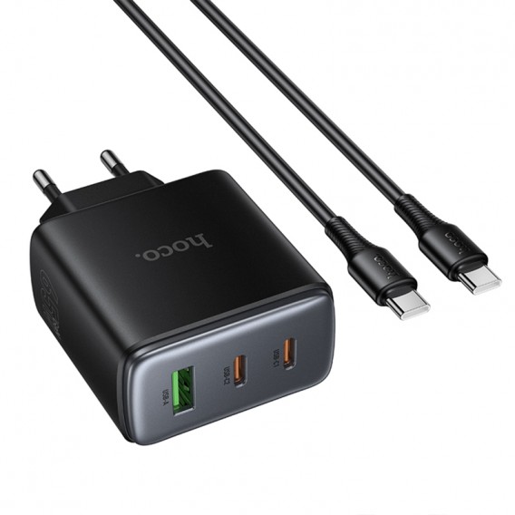 МЗП Hoco C160A Upgrade PD65W+QC3.0 (1USB-A/2C) + кабель Type-C to Type-C Black МЗП Hoco C160A Upgrade PD65W+QC3.0 (1USB-A/2C) + кабель Type-C to Type-C Black