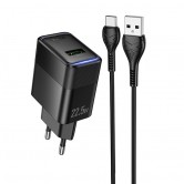 МЗП Hoco CS111A Lounge QC3.0 22.5W (1USB-A) + кабель USB to Type-C Black