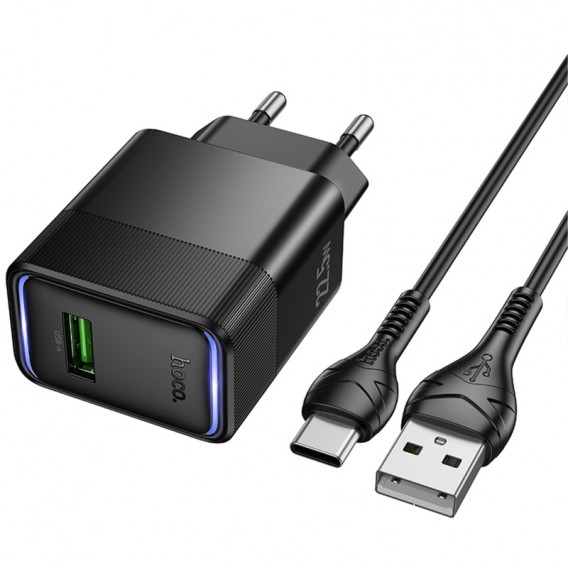 МЗП Hoco CS111A Lounge QC3.0 22.5W (1USB-A) + кабель USB to Type-C Black МЗП Hoco CS111A Lounge QC3.0 22.5W (1USB-A) + кабель USB to Type-C Black