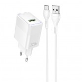 МЗП Hoco CS111A Lounge QC3.0 22.5W (1USB-A) + кабель USB to Type-C White МЗП Hoco CS111A Lounge QC3.0 22.5W (1USB-A) + кабель USB to Type-C White
