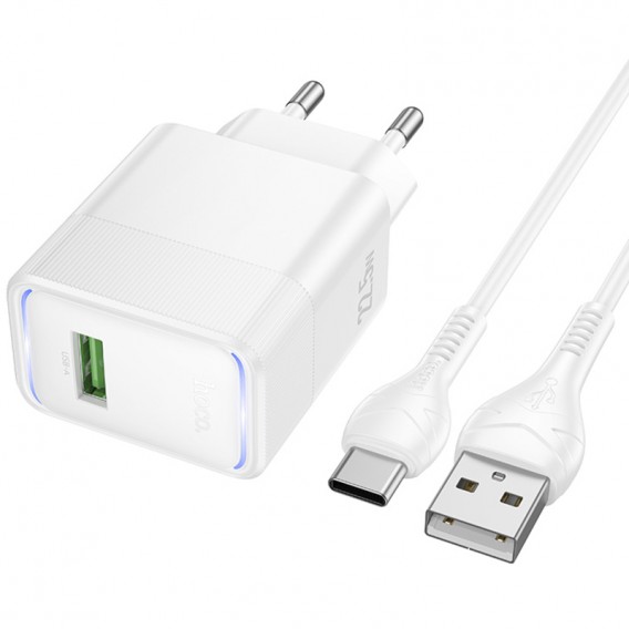 МЗП Hoco CS111A Lounge QC3.0 22.5W (1USB-A) + кабель USB to Type-C White МЗП Hoco CS111A Lounge QC3.0 22.5W (1USB-A) + кабель USB to Type-C White
