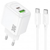 СЗУ Hoco CS55A Surplus PD30W+QC3.0 (1USB-A/1C) + кабель Type-C to Type-C White