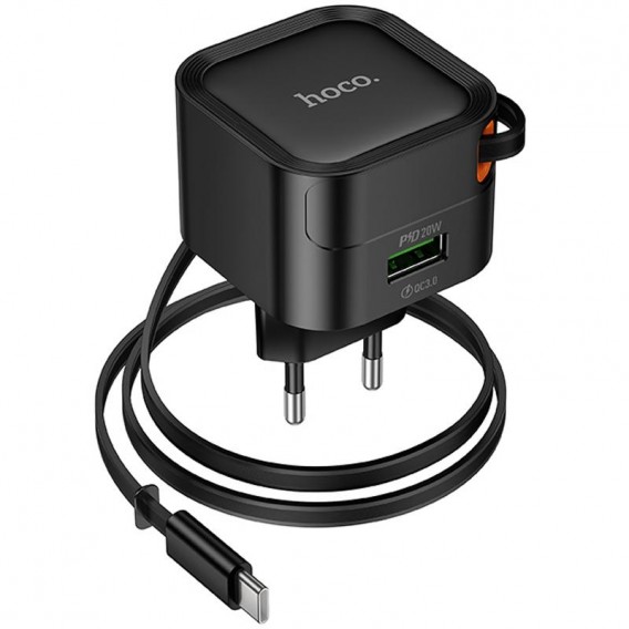 МЗП Hoco C154A Changer PD20W+QC3.0 (1USB-A/1C) + Retractable Cable Type-C Black
