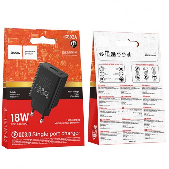МЗП Hoco CS92A Leader QC3.0 18W (1USB-A) Black МЗП Hoco CS92A Leader QC3.0 18W (1USB-A) Black