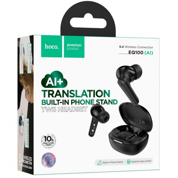 Бездротові TWS навушники Hoco EQ100 Intelligent AI translation (App) Black Бездротові TWS навушники Hoco EQ100 Intelligent AI translation (App) Black