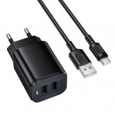 МЗП Borofone BAS81A Star 10.5W (2USB-A) + кабель USB to Type-C Black