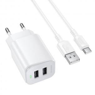 МЗП Borofone BAS81A Star 10.5W (2USB-A) + кабель USB to Type-C White МЗП Borofone BAS81A Star 10.5W (2USB-A) + кабель USB to Type-C White