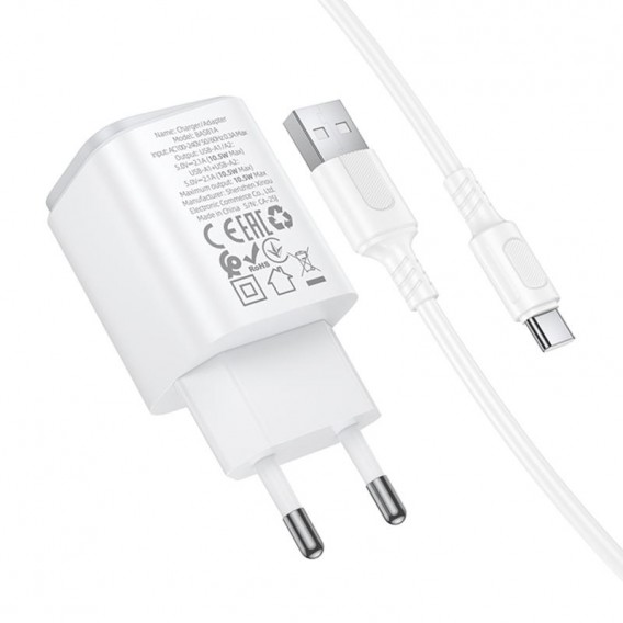 МЗП Borofone BAS81A Star 10.5W (2USB-A) + кабель USB to Type-C White МЗП Borofone BAS81A Star 10.5W (2USB-A) + кабель USB to Type-C White