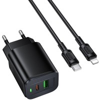 МЗП Borofone BAS83A Star PD20W+QC3.0 (1USB-A/1C) + кабель Type-C to Lightning Black МЗП Borofone BAS83A Star PD20W+QC3.0 (1USB-A/1C) + кабель Type-C to Lightning Black