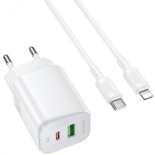 МЗП Borofone BAS83A Star PD20W+QC3.0 (1USB-A/1C) + кабель Type-C to Lightning White МЗП Borofone BAS83A Star PD20W+QC3.0 (1USB-A/1C) + кабель Type-C to Lightning White