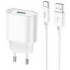 МЗП Hoco C109A Fighter QC3.0 18W (1USB-A) + кабель USB to Type-C White