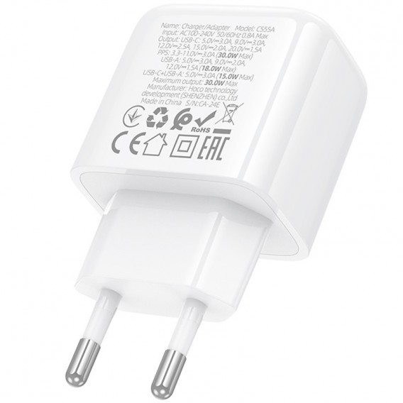 МЗП Hoco CS55A Surplus PD30W+QC3.0 (1USB-A/1C) White МЗП Hoco CS55A Surplus PD30W+QC3.0 (1USB-A/1C) White
