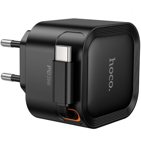 МЗП Hoco C153A Changer With Retractable Cable Type-C PD20W Black МЗП Hoco C153A Changer With Retractable Cable Type-C PD20W Black