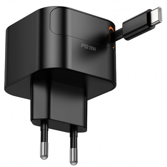 МЗП Hoco C153A Changer With Retractable Cable Type-C PD20W Black МЗП Hoco C153A Changer With Retractable Cable Type-C PD20W Black