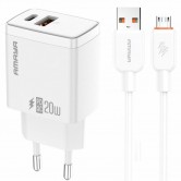 СЗУ Amaya E67D PD20W+QC3.0 (1USB-A/1C) + кабель USB to MicroUSB White